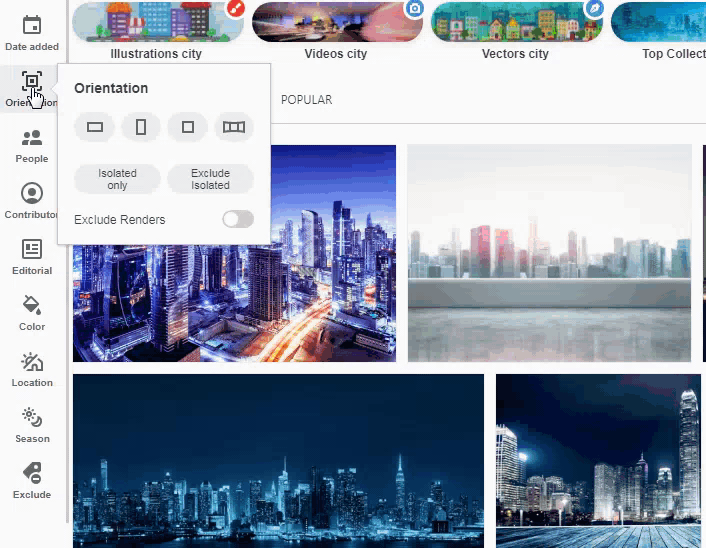 Search on depositphotos with various options